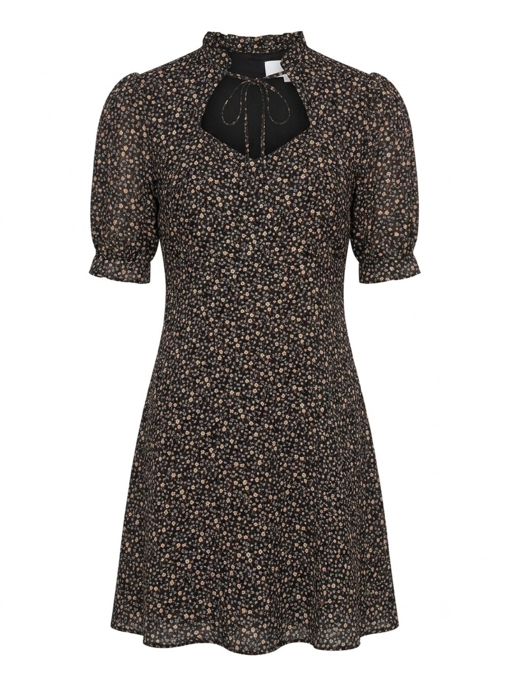 Aleshia Tie-Front Mini Dress Black Cream Floral